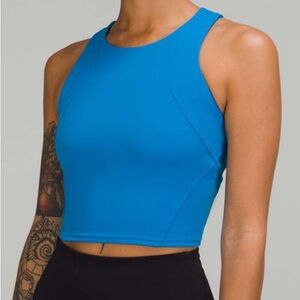 Women's Blue High-Neck Crop Tank Top